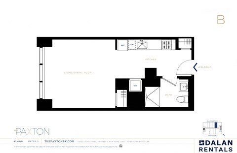 Floor plan for studio, 1 bath, 440 sqft